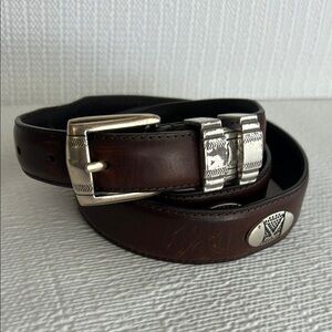 Men's Brown Leather Belt‎ with Silver Buckle